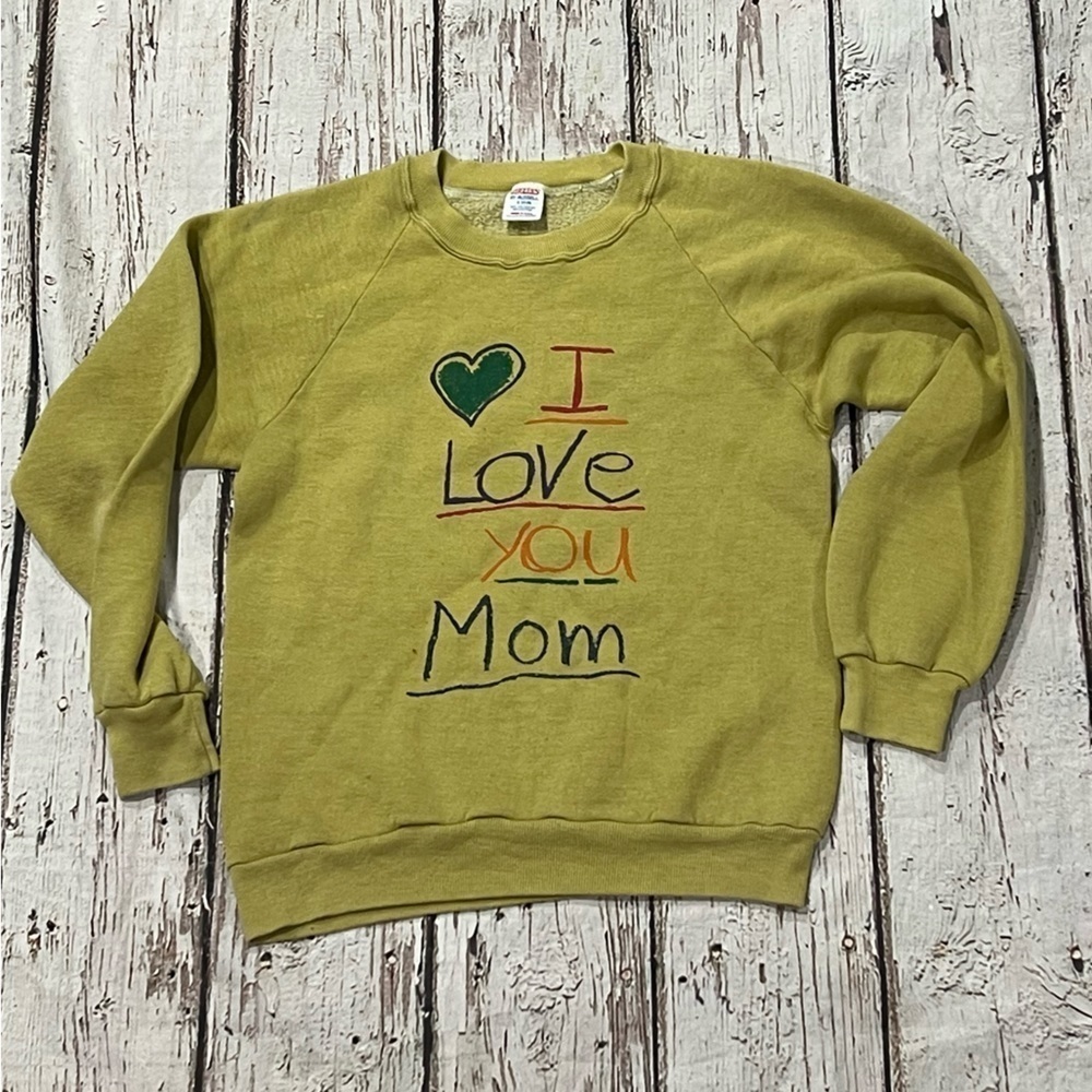 Vintage 1980s I Love You Mom Crewneck Pullover Jumper 80s Sweatshirt